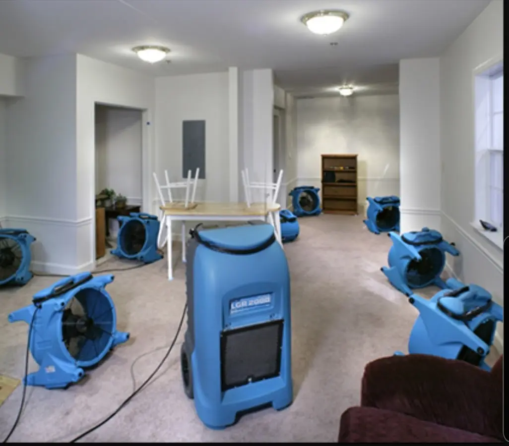 Air movers and dehumidifier setup for Water Extraction & Removal in Kings Grant