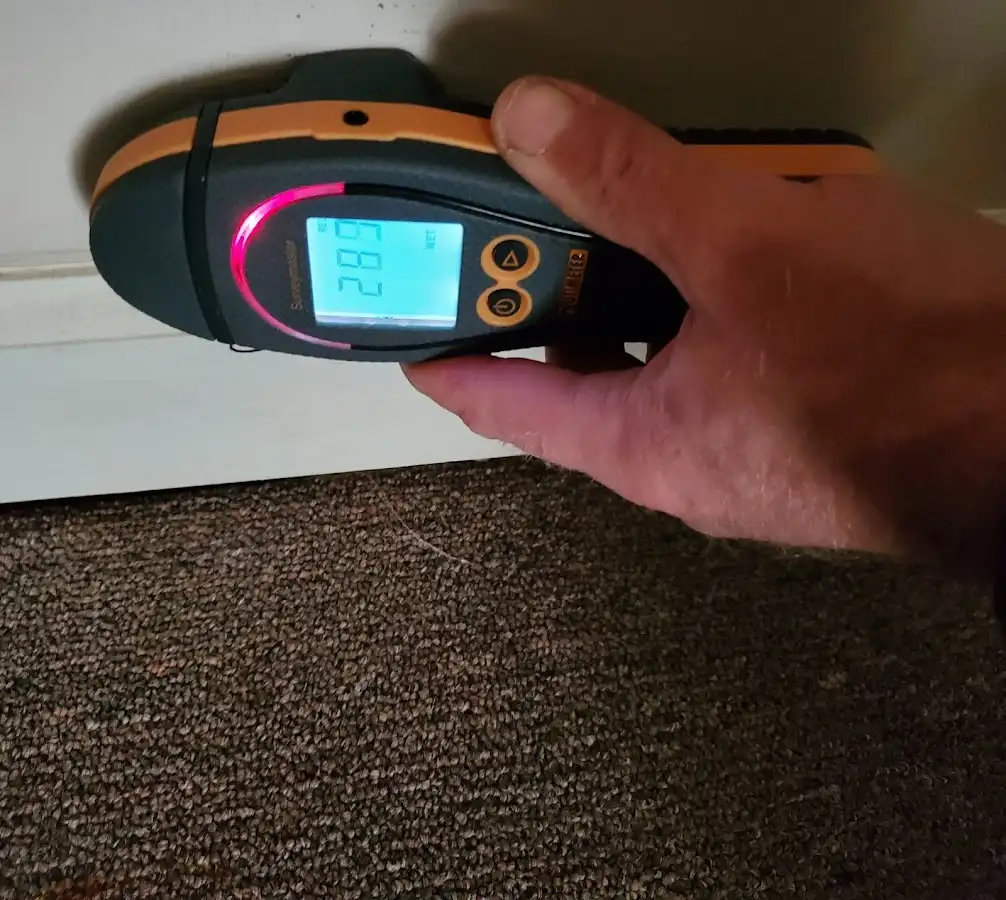 Moisture detection at baseboard during Burst Pipe Cleanup in Kings Grant